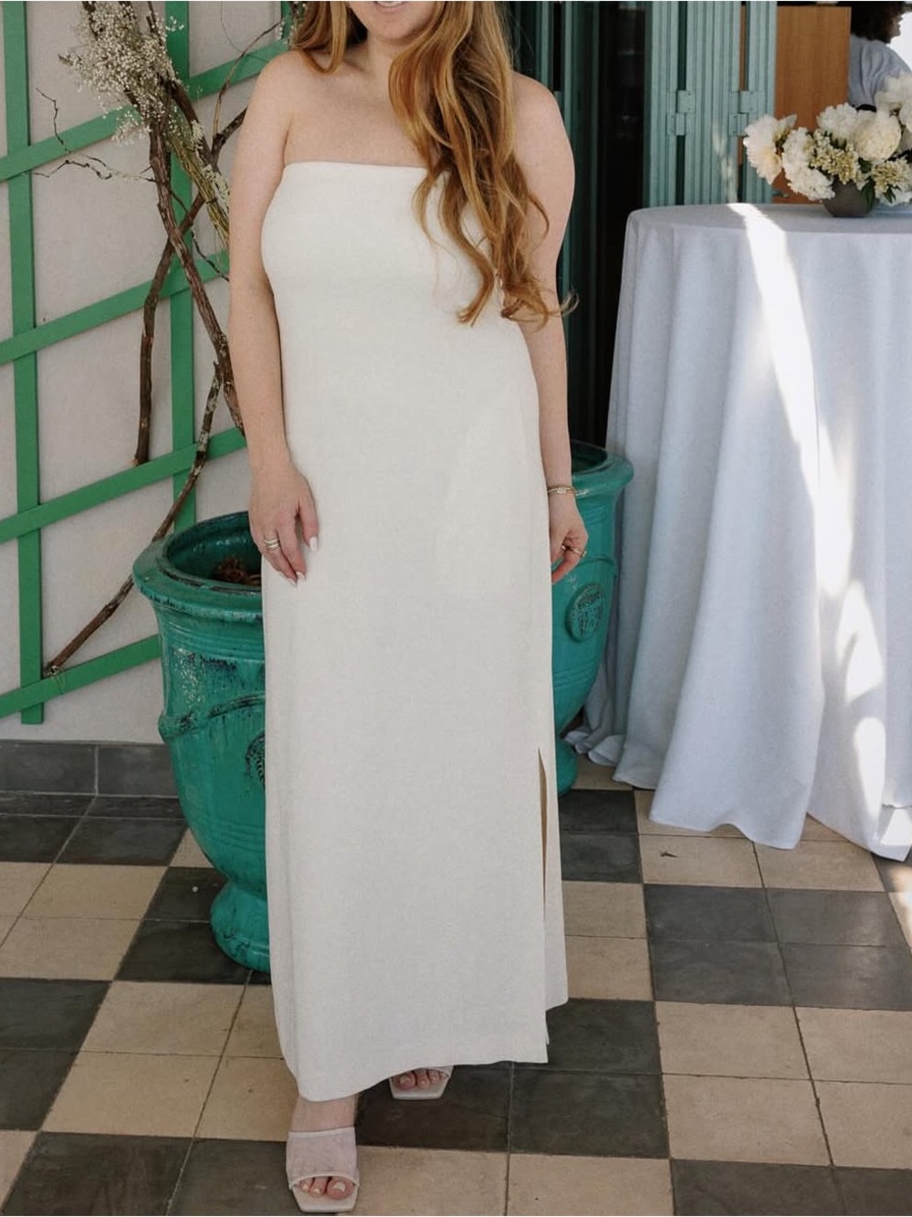 Theory Strapless Cream Midi Dress- Size 10